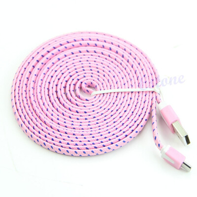 

1M 2M 3M Dual Color Strong Flat Braided Nylon Micro USB Charger Sync Data Cable For Samsung Sony HTC
