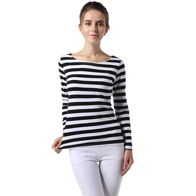 

POPBASIC Womens Long Sleeve Stripe Pattern T-Shirt Loose Casual Tops