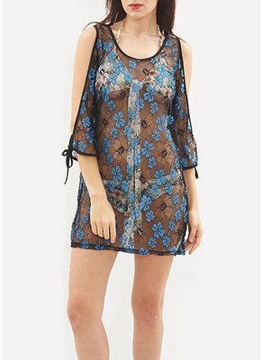 

2018 Women Sheer Floral Lace Beach Cover Up Kaftan Swimwear Beachwear Bikini Dress