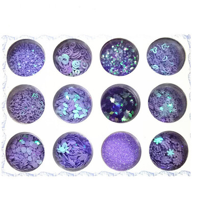 

Purple Nail Art Glitter Powder 12 Box UV Gel Acrylic Tips Dust Sequin Decoration Nails Dot Diamond Paillette Flakes Accessories