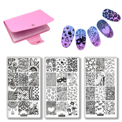 

Wedding Love Lace Flower Plates Holder Empty Case Rectangular Storage Nail Art Stamping Plates Manicure Tools Templates 4pcset