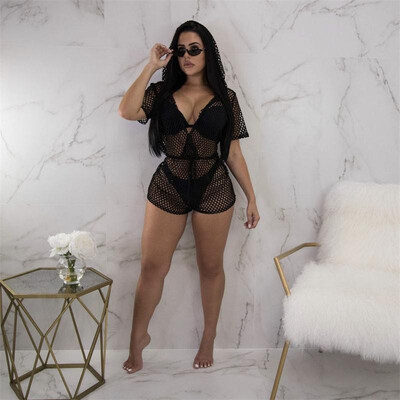 

Womens Casual Loose Mesh Fishnet Bodysuit Jumpsuit Romper Sexy Clubwear