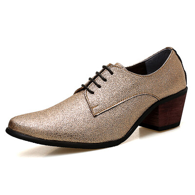 

New Arrival Men Dress Shoes Designer Younger Pointed Toe High Heels Wedding Shoes Man Lace Up Trend Shoes