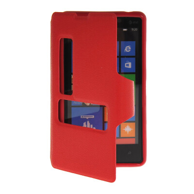 

MOONCASE View Window Leather Side Flip Pouch Hard board Shell Back чехол для Nokia Lumia 820 Red