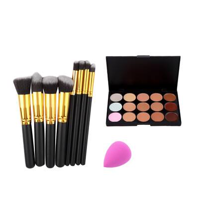 

15-Colors Makeup Face Concealer Palette + 8pcs Brushes Kit + Sponge Puff Black