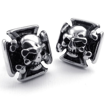

Hpolw Mens Stainless Steel Gothic Cross Skull Stud Earrings Black Silver