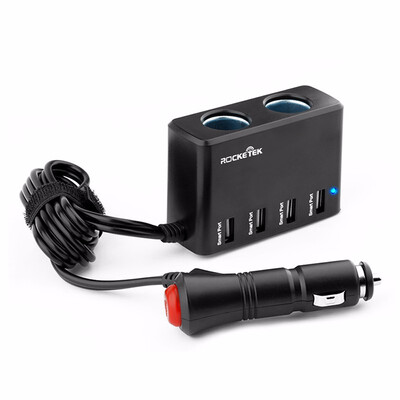 

Rocketek multi usb car charger smart IC 4 USB 6A 2 Socket Cigarette Lighter phone adapter accessories for iphone car-charger
