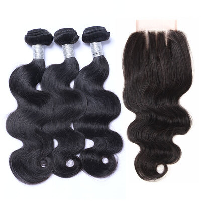 

8A Peruvian Virgin Hair Body Wave With Closure 3 Bundles Peruvian Remy Human Hair Weave And Lace Closure 4 Pcs Lot Natural Black