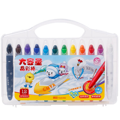 

TRUECOLOR 12 color boxed students water soluble washable rotating oil pastels children washable crayons painting pen large capacity crystal color stick gift brush 12 color box OP2501