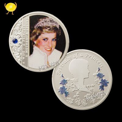 

Diana Diamond - encrusted Commemorative Coin Gold-plated Silver Souvenir Famous British Charity Celebrities of the 20th Century