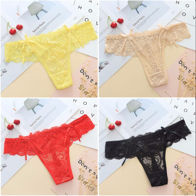 

Lbellagiovanna 4 pack Women Sexy Lace G-stiring Briefs Thongs Underwear Lace Panties Intimates Solid Lingerie Female Bragas6031p4