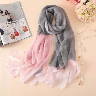 

Guttavalli Summer Tropical Stripes Silk Long Shawl Women Sunscreen Smooth Scarf Solid Skinny Wraps