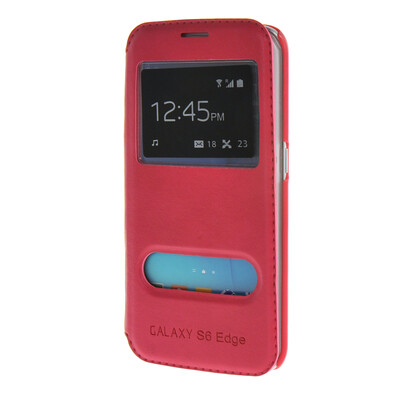 

MOONCASE Samsung Galaxy S6 Edge чехол для View Leather Flip Pouch Bracket Back Cover Hot pink