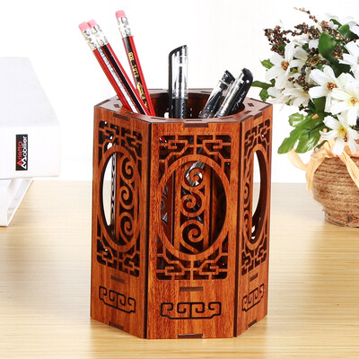 

Yapi Shi wooden hexagon pen creative Chinese retro desktop storage box office supplies stationery small items mobile phone remote control finishing box rose