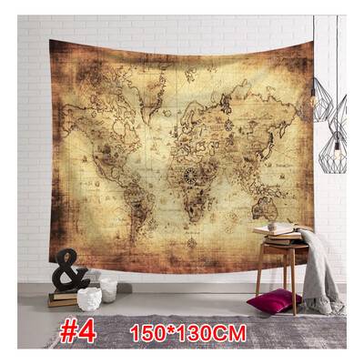 

World Map Pattern Tapestry Wall Hanging Gobelin Sandy Beach Picnic Yoga Mat for Comfortable Home Decor Artting