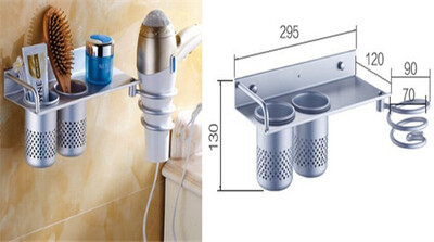 

Wall-mounted bathroom shelf hair dryer rack holder with 2 hooks cup Nail Cliper Comb Toothpaste toothbrush Storage Shelf