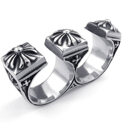 

Hpolw Brand New Hot Selling!Mens Stainless Steel deft design Two Finger Punk Rings High Quality Jewelry,Black&Silver