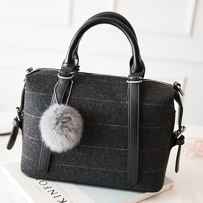 

2016 new woman leather handbag woolen plaid Boston ultra portable shoulder bag brand designer messenger bags tote bags