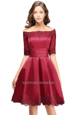 

A-line Off-shoulder Half Sleeves Short Lace Appliques Prom Dresses Hot