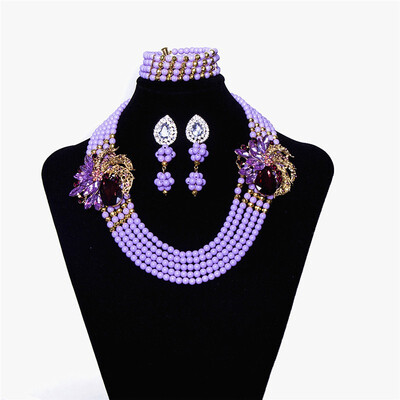 

Luxury Nigerian Bridal Beads Jewelry Traditional African Wedding Statement Necklace Set Women Party Costume Accessories