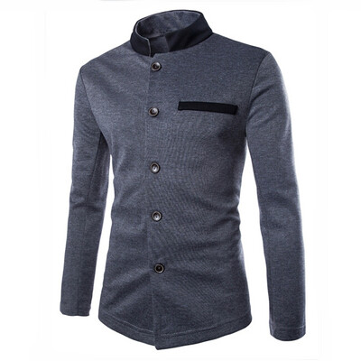 

Zogaa Fashion Contrast Color Stand Collar Chinese Tunic Suit Casual Mens Jacket