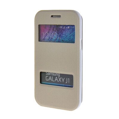 

MOONCASE Сторона Флип жесткий борт тонкий кожаный кронштейн Окно чехол для Samsung Galaxy J1 White