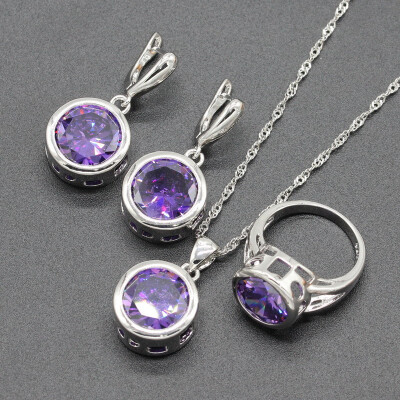 

EIOLZJ Red Cubic zirconia Silver Plated Jewelry Sets for Women Six Colors Available Free Jewelry Box