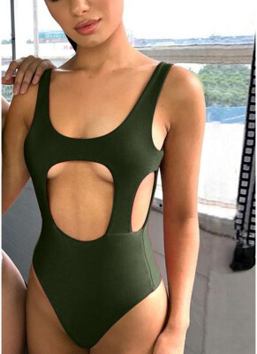 

2018 Women One Piece Swimsuit Cut Out Backless Padding Sleeveless Swimwear Beachwear Bathing Suit