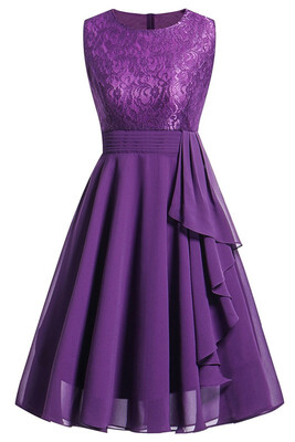 

Womens Vintage Sleeveless Ruffles Belt Floral Lace Bridesmaid Chiffon Dress