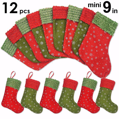 

Christmas Snowflake Socks Decorations 12 Pack 9" Snowflake Mini Christmas Stockings Gift Card Bags HoldersRed Xmas Tree Socks