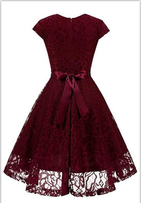 

Hot Womens Vintage Short Sleeve A-Line Cocktail Party Swing Dress with Floral Lace