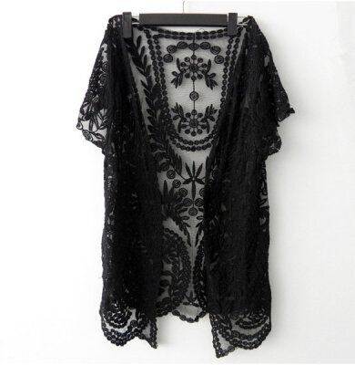 

Womens Hollow-Out Retro Blouse Shirt Lace Embroidery Floral Crochet Short Sleeve Cardigan