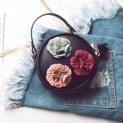 

ChildrenS Spring New Small Round Bag Cute Flower Female Bag Purse Simple Shoulder Diagonal Package