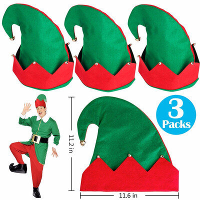 

Elf Felt Hats Set Christmas Gift Holiday Party Xmas Caps Costume Jingle Bell - 3Packs