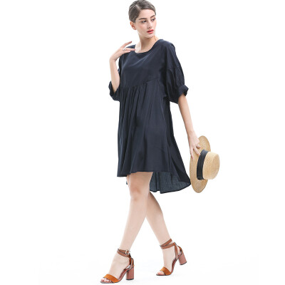 

BURDULLY New 2018 Summer Large Size Dresses For Women Black Round Neck Dress Loose Casual Half Sleeve Mini Dress Big Size Red