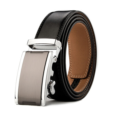 

XHtang Mens Belt Genuine Leather Automatic Buckle belt For Waistband Ratchet Strap Black Leather Belt Designer Belt For Jeans Gift