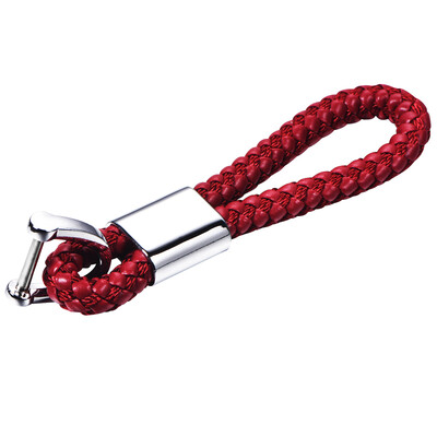 

KOOLIFE hand-woven leather rope car key chain key ring men&women waist pendant key chain creative gift car-free key ring horseshoe buckle - red