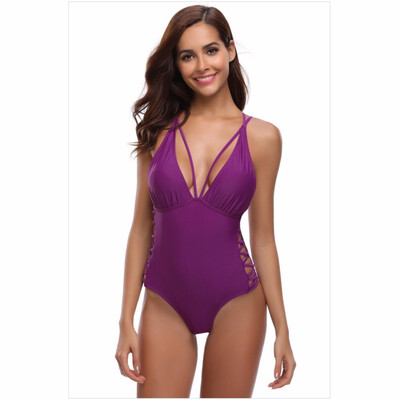

Weis New Solid Color V-Neck Cross Strap Without Steel Support With Chest Pad Beach One-Piece Swimsuit 410584