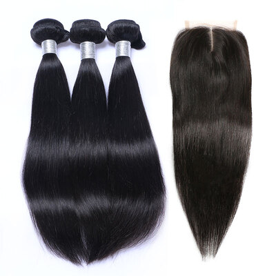 

8A Mongolian Virgin Hair Straight With Closure 3 Bundles Mongolian Remy Human Hair Weaves And Lace Closures 4Pcs Lot Natural Black