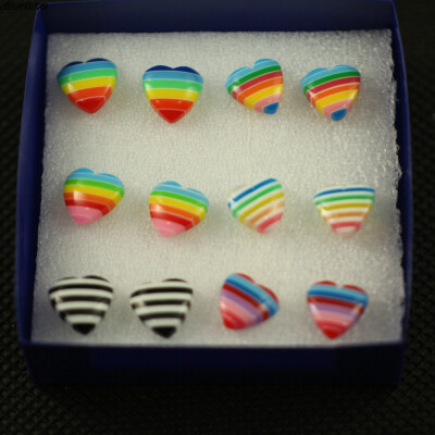 

rainbow Candy color heart Earrings 6 pair