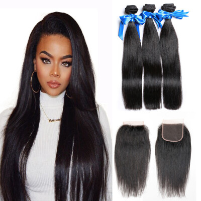 

WYF бразильские волосы Virgin Hair Straight Hair 3 100% необработанные человеческие волосы с закрытием