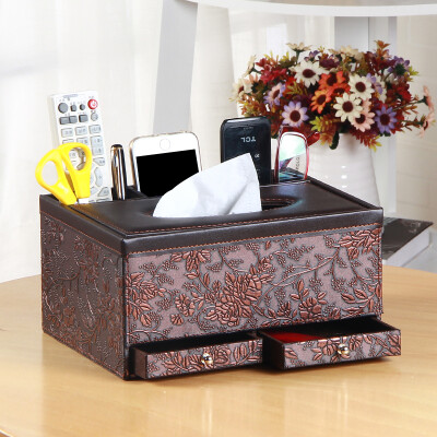 

Yapi Shi leather drawer multi-function tissue box paper box napkin paper box living room coffee table desktop remote control storage box paper box antique