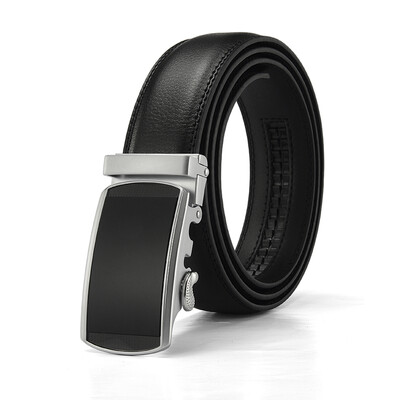 

XHtang Mens Belt Genuine Leather Automatic Buckle belt For Waistband Ratchet Strap Black Leather Belt Designer Belt For Jeans Gift