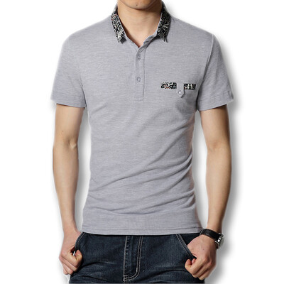 

New 2016 Fashion Men Polos T Shirts Slim Fits Casual T Shirts Flowers Collars Fake Pockets New T Shirts Men Tops Tees Free Shipping
