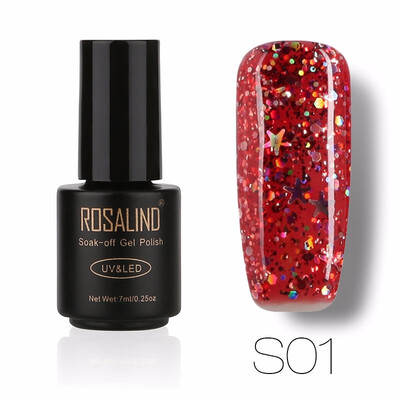 

ROSALIND Gel 1S Black Bottle 7ML Star&Moon glitter S01-12 UV LED Soak-Off Gel Nail Polish Nail Art Semi Permanent Gel Varnish
