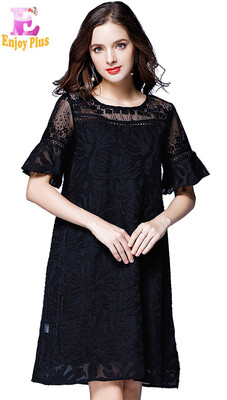

L XL XXL 3XL 4XL 5XL plus size office lace new summer 2018 dress women short sleeve large size black flower loose elegant midi