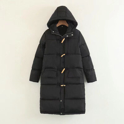 

2018 winter womens new hooded long cotton-padded coat solid color