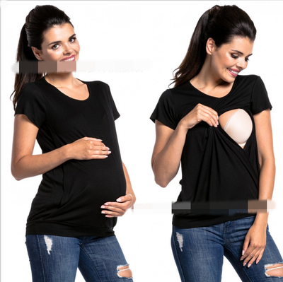 

Green home two-layer pregnant women round neck short sleeve pregnant women breastfeeding T-shirt fashion pregnant women clothing
