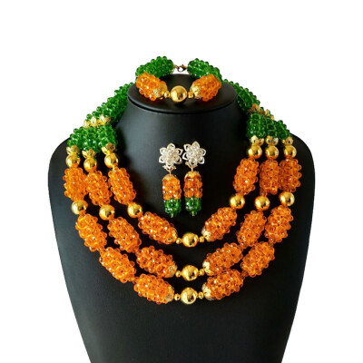 

AMYNOVA Orange Crystal Beads Handmade Beaded Necklace African Beads Jewelry Set Nigerian Wedding Beads Bridal Jewelry Set