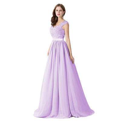 

Appliques Lace Long Evening Prom Bridesmaid Dresses A-line Party Gown